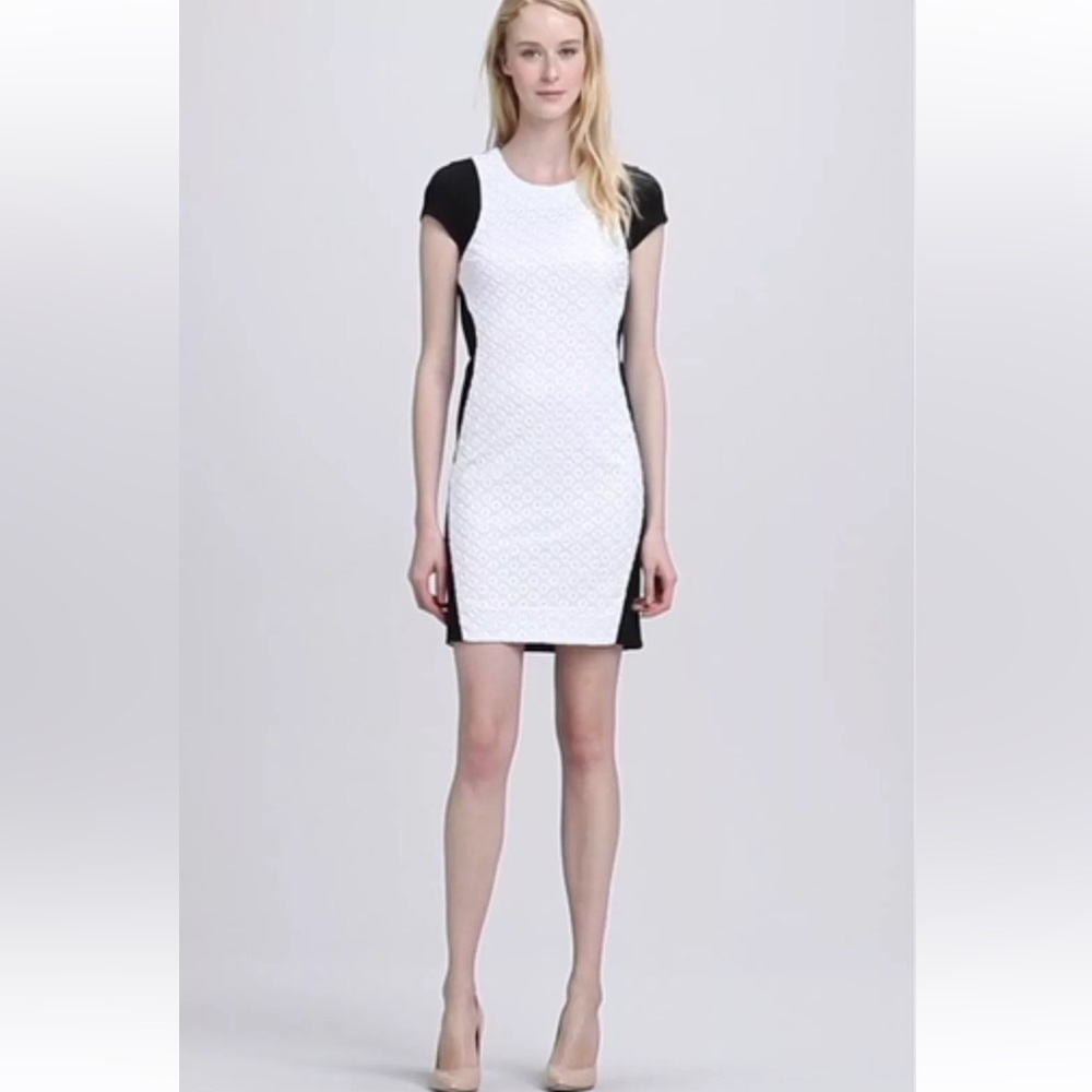Diane von Furstenberg Pele Colorblock Eyelet Dress Black White 6